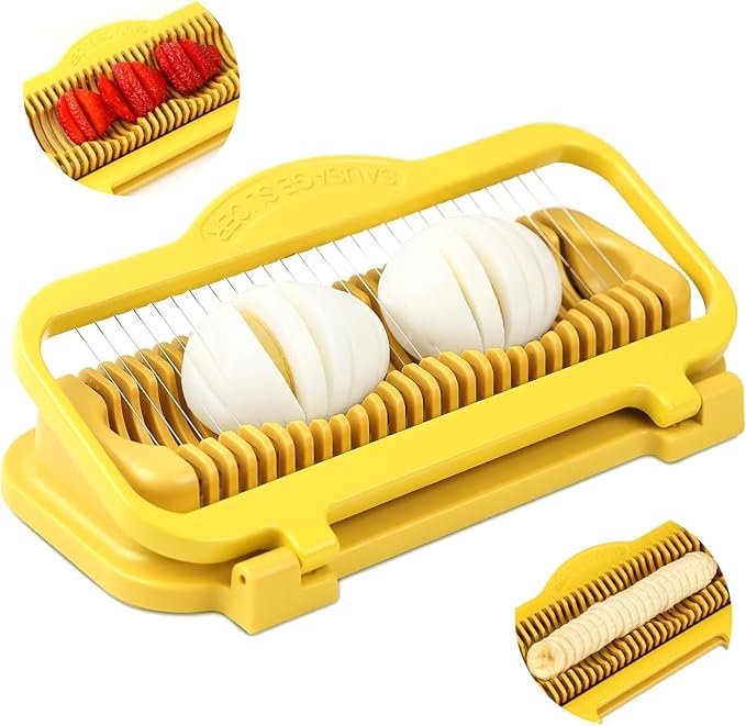 Larger Banana Slicer Egg Slicer for Hard Boiled Eggs, Stainless Steel & Aluminium Wires Strawberry slicer Multipurpose Heavy Duty Dishwasher Safe Banana Cutter slicer