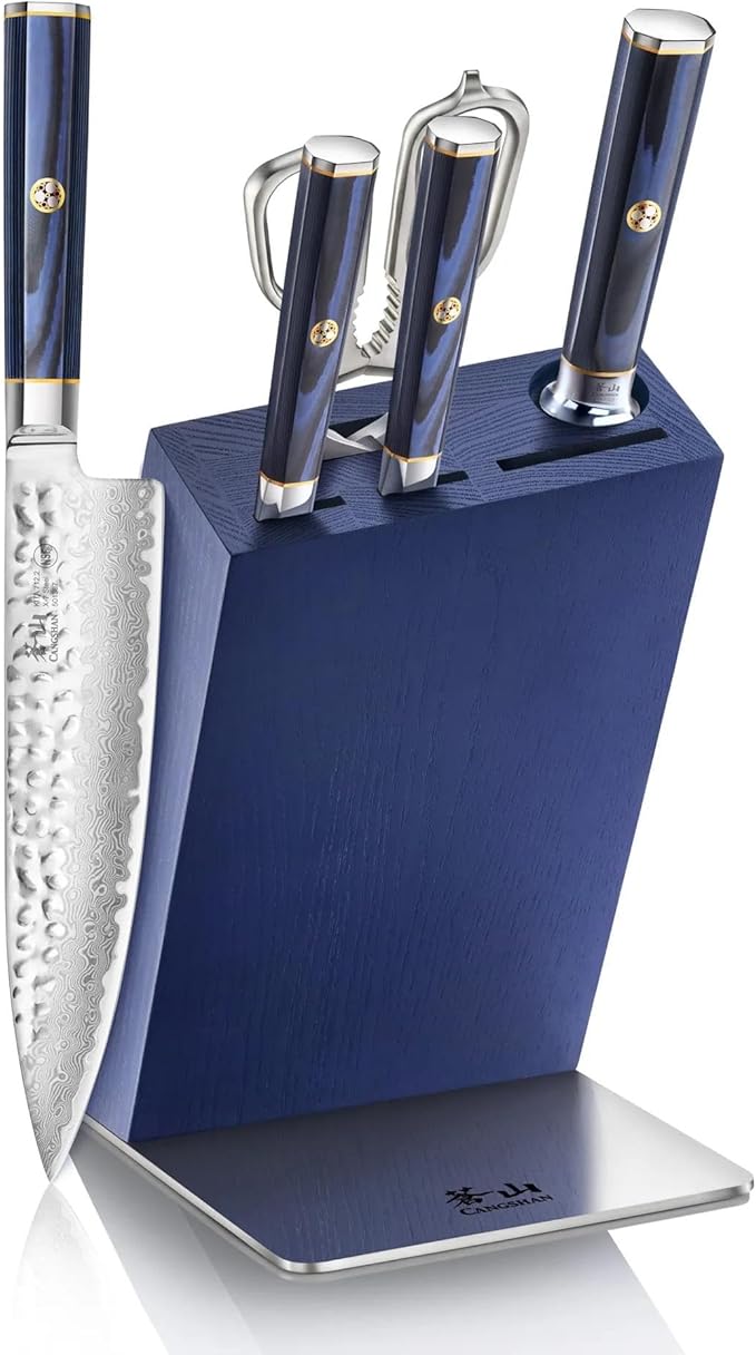 Cangshan KITA Series 6-Piece Knife HUA Block Set, High Carbon X-7 Damascus Steel, 501783 (Blue, 6pc)