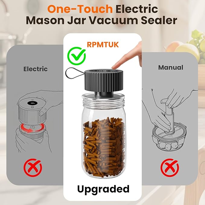 Electric Mason Jar Vacuum Sealer, Upgraded 3-in-1 Jar Vacuum Sealer Kit for Mason Jars, Canning, Containers, Bags, Ideal for ‌Home Cooks, DIY Enthusiasts