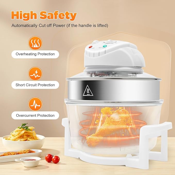 Countertop Toaster Oven 18QT, Glass made Family-Size Airfryer with Steam Rack & Toasting Rack, Nonstick & Dishwasher-Safe, Auto Shutoff, Quick Easy Meals Ideal, for Family Meals