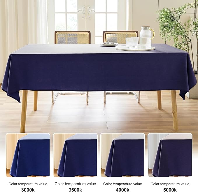 AUSSPVOCT Textured Tablecloth Round 54 Inch Waterproof Spill-Proof Wipeable Navy Blue Table Cloth Wrinkle Free Fabric Dining Table Cover for Birthday Party Farmhouse Outdoor Kitchen Tabletop Cover