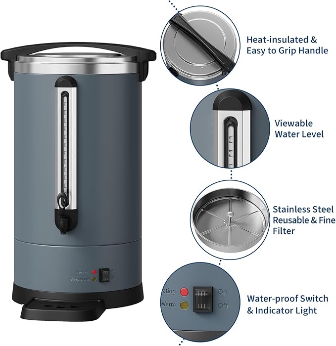 Garvee 12 L/80 Cups Coffee Urn-3.2 gal Double Wall Commerical Coffee Maker for Buffet Catering Wedding Gathering,Large Capacity Hot Coffee Dispenser,Stainless Steel Hot Water Urn-Grey