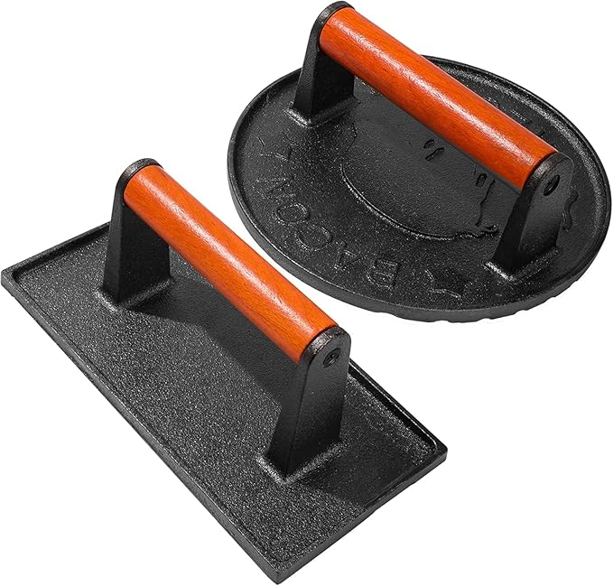 Burger Press with Professional Heavy Duty Cast Iron for Blackstone Griddle Grill,Smashburger, Bacon, Ground Beef Meat, Steak, Sausage, Sandwich Cooking, 8.6x4.3 inch Rectangle