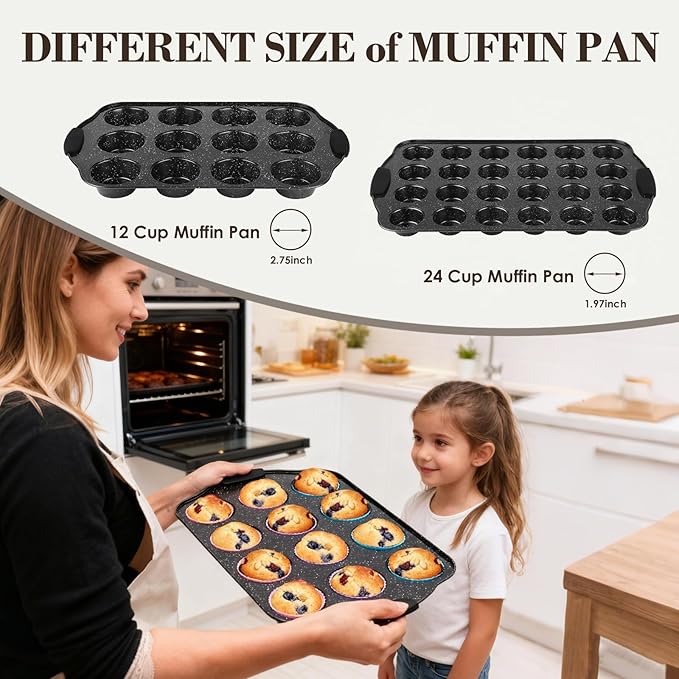 Baking Pans Set Nonstick, Stackable Bakeware Sets with Silicone Handles, AIVIKI 22 Pieces Oven Pan for Cooking Including Baking Cookie Sheet with Rack, Roast Pan, Cake Pan, Loaf Pan, Muffin Pan, Black