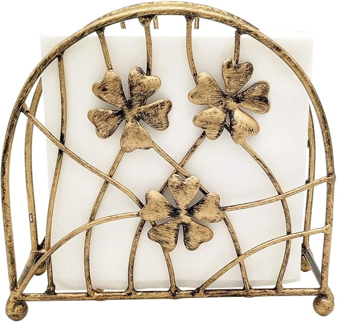 Antique Bronze Metal Floral Petals & Branches Tabletop Napkin Holder, Freestanding Tissue Dispenser