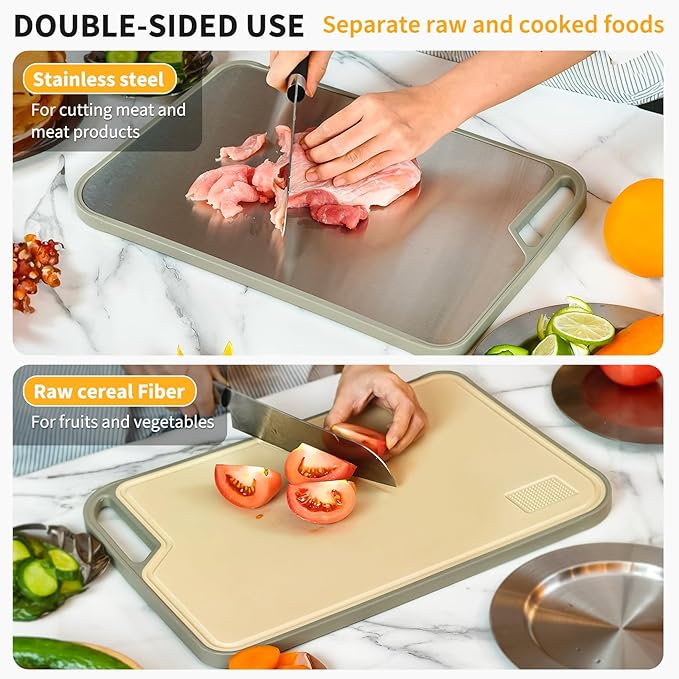 LIHOOOOM Cutting Board for Kitchen, Stainless Steel Cutting Board Easy to Clean,Double Sided Large Cutting Boards 15.7 X 10.6 inch,Dishwasher Safe
