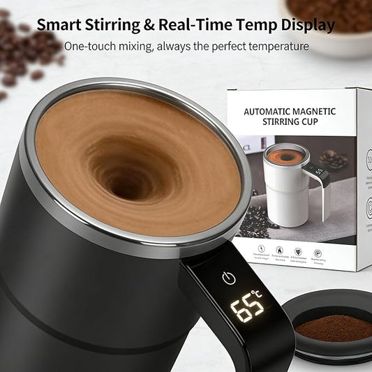 Electric Coffee Mug with a Built-In Lcd Thermometer, 13oz Automatic Self Stirring Coffee Mug, Perfect for Brewing Milk, Cocoa, Etc (Pink)