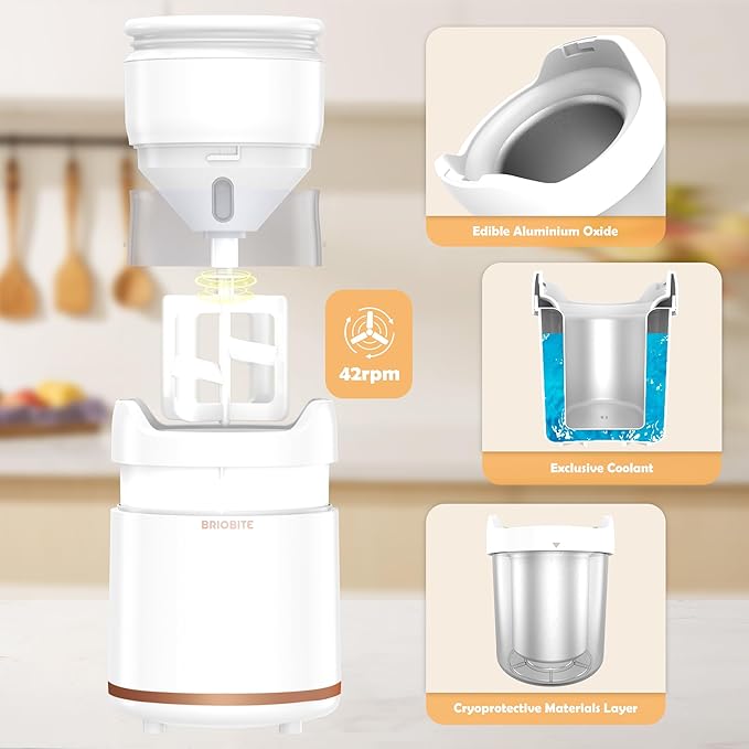 Ice Cream Maker Machine – Premium Mini Electric Maker Machine with Low-Noise Operation, Rechargeable,Perfect for Gelato, Sorbet & Frozen Yogurt, Easy to Clean,White