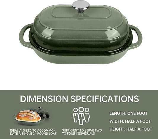 Fijxzct Premium Enameled Cast Iron Dutch Oven for Bread Baking | Non-Stick 5QT Oval Bread Oven with Lid | Perfect for Sourdough, Loaf, and Artisan Baking (Oval Green, 5 QT)
