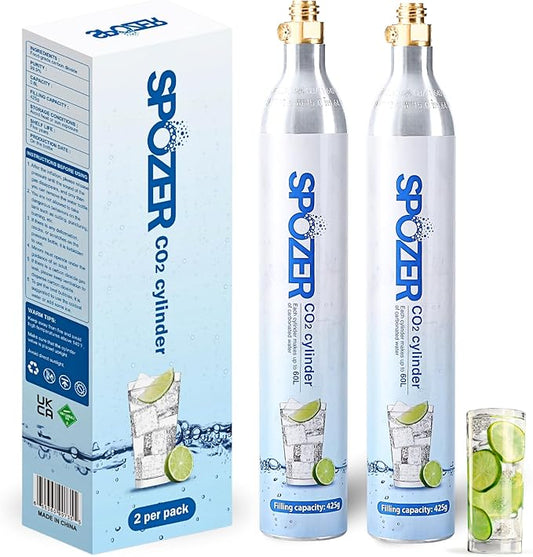 60L CO2 Cylinder for SodaStream, CO2 Canister Threaded Cylinders Compatible w/All Threaded 'Screw-In' Soda Makers, FIZZ, ONE TOUCH, JET, etc. - Set of 2