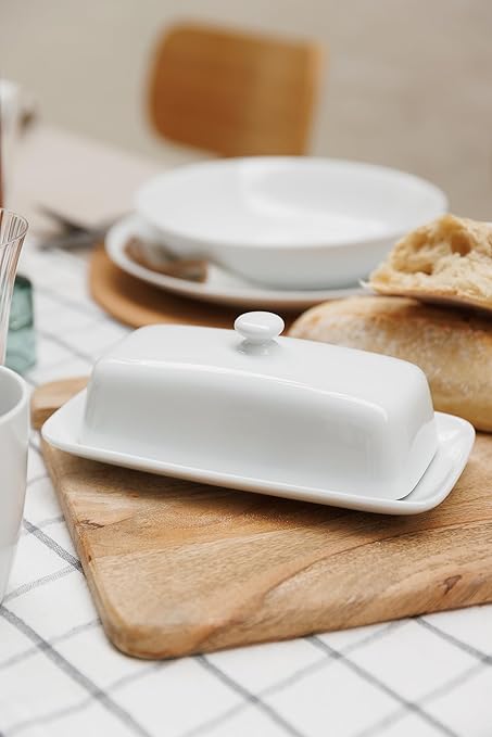 Mikasa Chalk Porcelain Butter Dish, Labelled, White