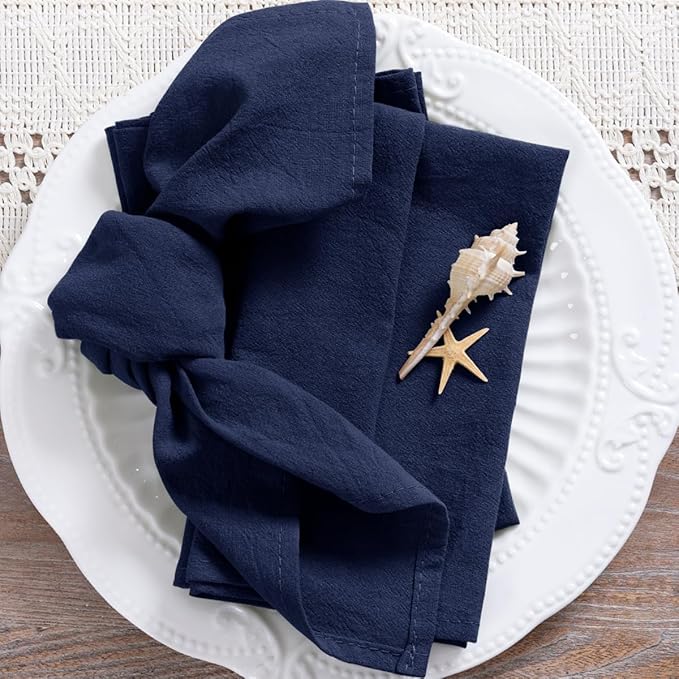 MLMC 4 Pack Navy Blue Cloth Napkins Rustic Washable Cotton Linen Napkins Set of 4 17"x17" Reusable Dinner Napkins Cloth for Wedding Party Events Everyday Use Decor