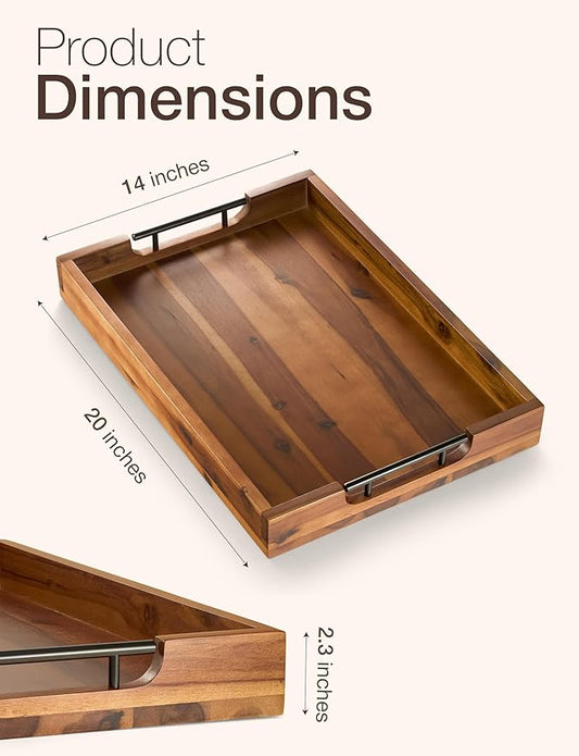 20 x 14 Inch Large Ottoman Tray for Living Room – Large Wooden Tray for Ottoman , Decorative Serving Tray with Handles, for Coffee Table, Kitchen Counter & Home Decor