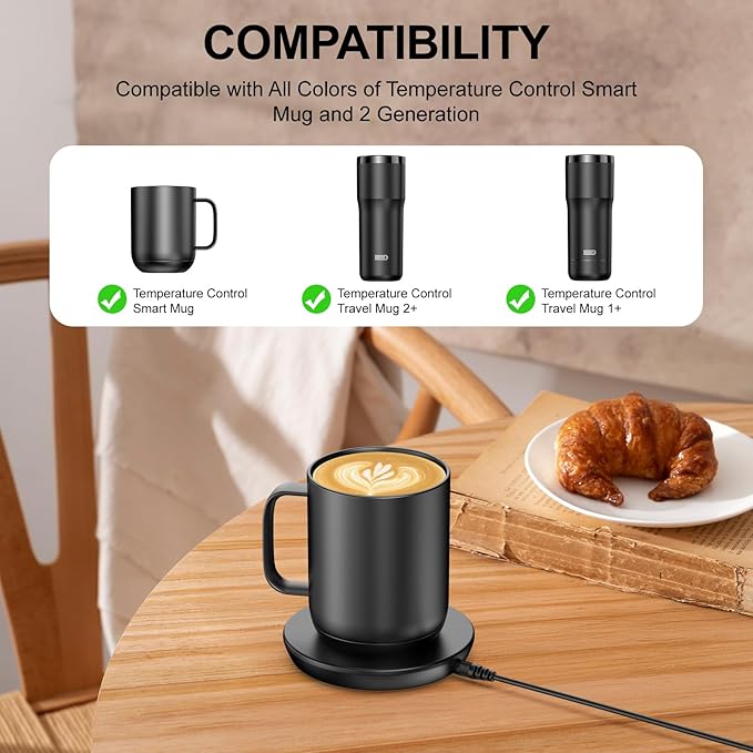 Charging Coaster 2 Compatible with Embo Temperature Control Smart Mug 2 and 1 - Mug Power Cord - Charger Dock Base for Wireless Warmer Cup Accessories (Black)