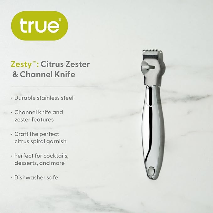 True Zesty Stainless Steel Citrus Zester Tool, Cocktail Peeler for Lemon Twist, Orange, Lime, Home Bar Accessories, Kitchen Gadgets, Set of 1