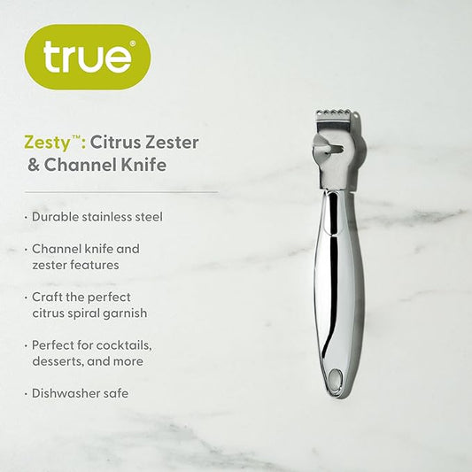 True Zesty Stainless Steel Citrus Zester Tool, Cocktail Peeler for Lemon Twist, Orange, Lime, Home Bar Accessories, Kitchen Gadgets, Set of 1