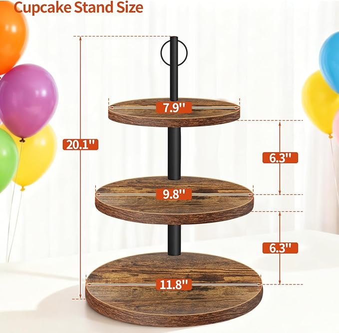 Cupcake Stand, 3 Tier Cake Stands Rustic Dessert Table Display Set Wood Cupcake Tower Cake Stand Tiered Tray Stand for Wedding Birthday Baby Shower 2 Pack