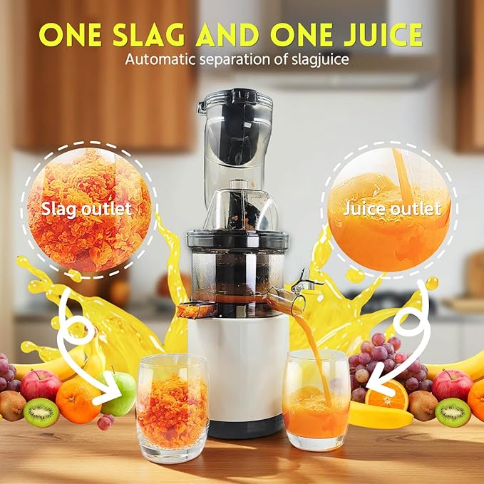 Cold Press Juicer Machines - Slow Masticating Juice Extractor with Wide Feed Chute, High Yield Juice Maker for Fruit & Vegetable - Easy to Clean Quiet Machine Extractor de Jugos(white)