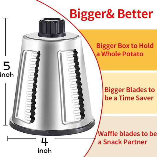 Rotary Cheese Grater with 4 Blades, Large Hand Crank Cheese Grater with Waffle Slicer, Black and White Cheese Slicer with Suction Base, Easier for Shredding& Grating (black, 4 Graters)