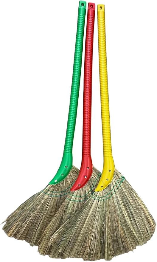 Choi Bong Co Vietnam Hand Made Straw Soft Broom with Colored Handle 12" Head Width, 40" Overall Length -1pc