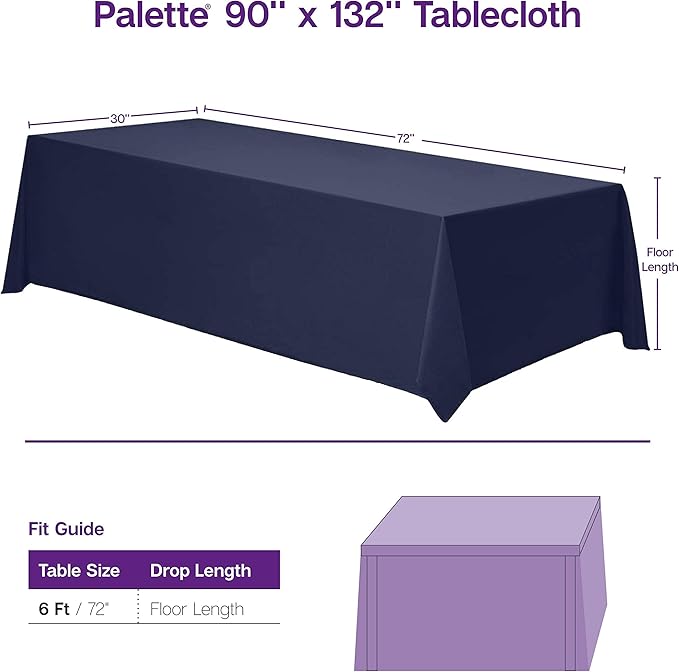 Gee Di Moda Rectangle Tablecloth - 90 x 132 Inch Lavender Table Cloth for 6 Foot Tables with Floor-Length Drop - Heavy Duty Washable Fabric for Holiday Party, Dinner, Weddings & Baby Shower