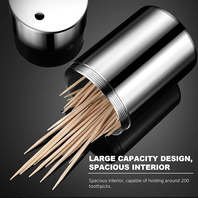 Mu&Ti Premium Stainless Steel Toothpick Holders Set - SUS304 Glossy, Elegant Cylinder Design (Glossy)