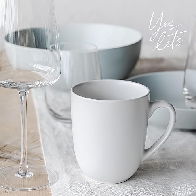 over&back Coupe Stoneware Coffee Mugs - 4-Piece Mug Set - Enjoy the Perfect Cup of Coffee, Tea, Latte, and More - Semi-Matte White - 15 Oz