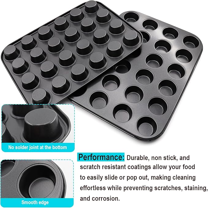 DRAONGYE 2 Packs Round Muffin Baking Pan, Premium Steel Muffin Pan for Baking, Nonstick Cupcake Tin Cheesecake Pans, Bakeware Muffin Top Pan (24 Cups, Black)