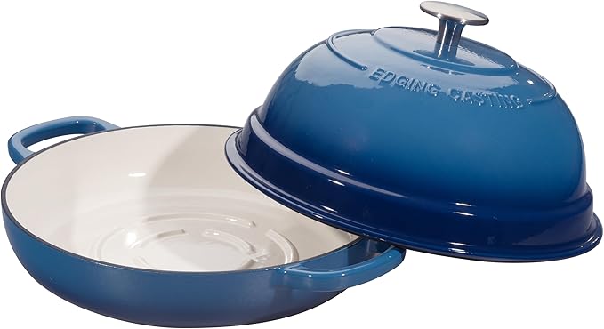 EDGING CASTING Enameled Cast Iron Dutch Oven Pot with Lid, Round Bread Oven for Homemade Sourdough Bread Baking, 6 Quart, Lake Blue