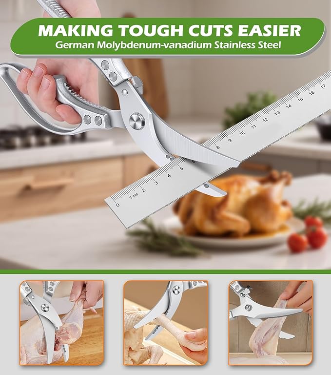 Poultry Shears – Kitchen Shears & Multipurpose Kitchen Scissors for Meat, Chicken, Fish & Vegetables, High Carbon Stainless Steel, Safety Lock, Dishwasher Safe