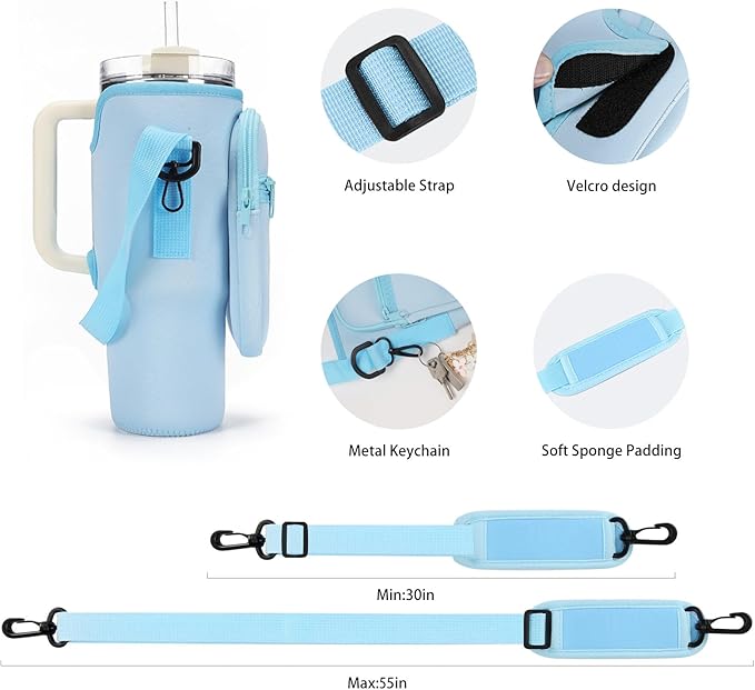Water Bottle Carrier Bag for Stanley 40/30 oz Tumbler with Phone Pocket Neoprene Water Bottle Holder with Shoulder & Handheld Strap Stanley Cup Accessories