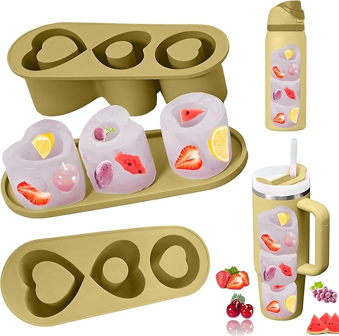 Ice Cube Trays for Stanley Cup 20 30 40 OZ Tumbler Ice Mold Heart Shape Silicone Ice Cube Tray with Lid, Stanley Ice Mold and Maker Ice Cube for Cocktails, Whisky, Juice (20-30 OZ, Yellow)