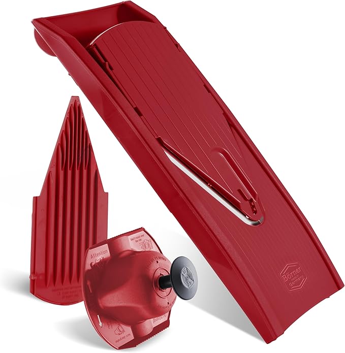 Mandoline Food Slicer Borner V1 (Basic Set) by Reston Lloyd • V-Slicer with Food Holder • Made in Germany • Fruit & Vegetable Chopper • Multiple Settings • Color: Red
