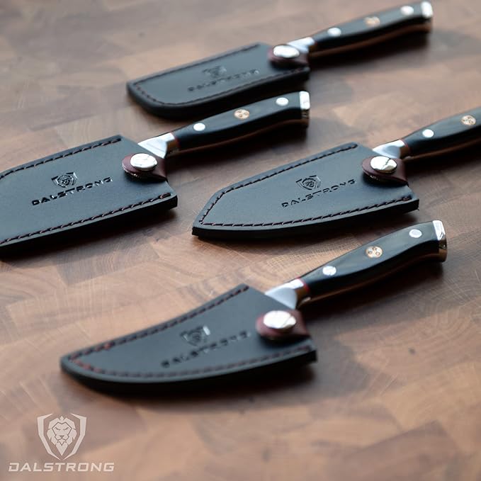 Dalstrong 4-Piece Cheese Knife Set - Shogun Series - Mini Cleaver, Serrated, Round-Tip, Forked Cheese Knife - AUS-10V Japanese Steel - G10 Handle - w/Sheath