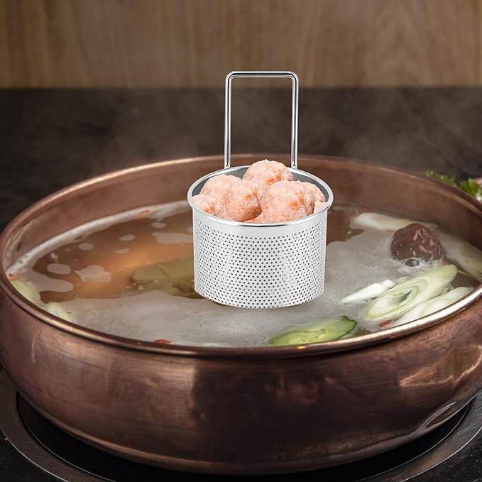 Pasta Basket for Boiling, 304 Stainless Steel Pasta Strainer Basket Fryer Baskets Mesh Sieve Food Strainer Practical and Reliable Hot Pot Strainer for Boiling and Blanching