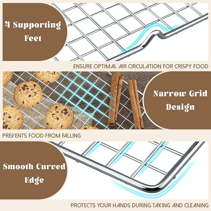 Gymdin Cooling Racks for Cooking and Baking - 3PCS 16" x 10" Premium Stainless Steel Wire Cookie Cooling Rack for Baking, Roasting, and More - Oven & Dishwasher Safe - Fits Jelly Roll Pan