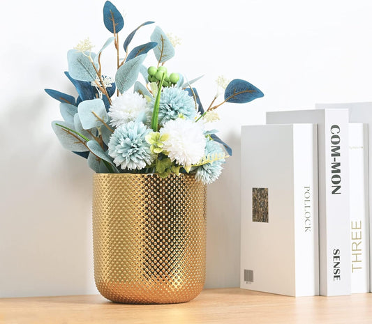 Ceramic Utensil Holder for Kitchen Counter, Gold Utensil Holder for Countertop, 5.1 W x 6.6 H inches