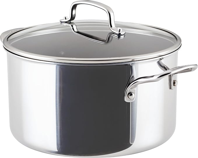 Circulon C1 Series Clad Stainless Steel with ScratchDefense Technology Cookware Nonstick Induction Stockpot with Lid, Metal Utensil Safe, 8 Quart - Polished Stainless Steel