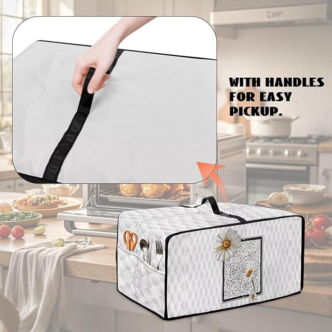 Doojoayie Daisy Toaster Cover 6 Slice Dust-Proof Kitchen Appliance Covers with Top Handle Design Easy to Use 19.7"x16"x 10" Compatible with Toaster/Kitchen Appliance