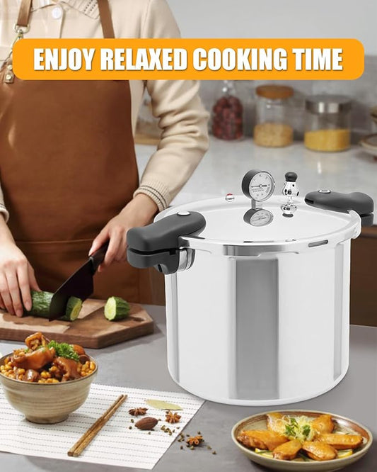 23 Quart Pressure Cooker & Canner | Thickened Aluminum Alloy Commercial Pressure Canner with Pressure Gauge | Explosion-proof Pressure Cookware