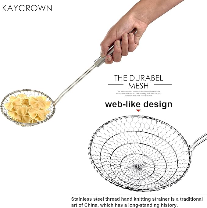 Best Utensils Asian Kitchen Stainless Steel Spider Strainer Professional Wire Skimmer with Spiral Mesh (5-Inch Strainer Basket)…