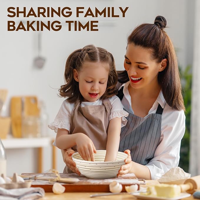 Banneton Bread Proofing Basket Banneton Basket Set Sourdough Proofing Basket Round Proofing Bowls Handmade Rattan Baskets and Liners (Round of 2 Gift Set)