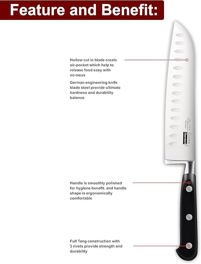 Cooks Standard High Carbon Stainless Steel Knife Set 2-Piece, 8" Chef’s Knife and 7" Santoku Knife Classic Sharp Kitchen Knives Set, Ergonomic Handle