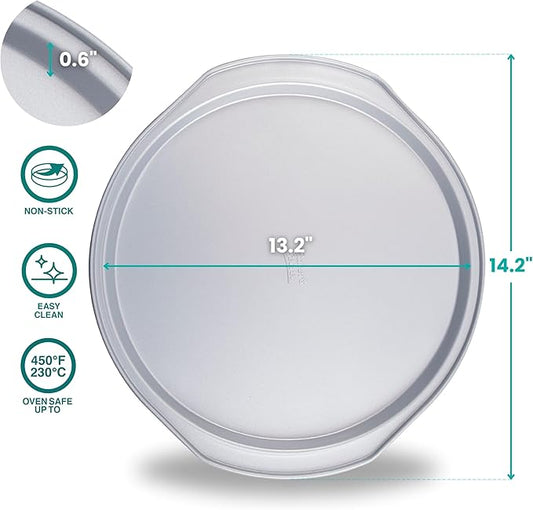 Baker's Secret 2pcs Pizza Pan for Oven 14", Baking Area 12", Aluminized Steel Pizza Baking Pan, 2 Layers Non-stick Coating Easy Release, Dishwasher Safe, Chemical Free No PFOA, PFAS, PFOS, and PTFE