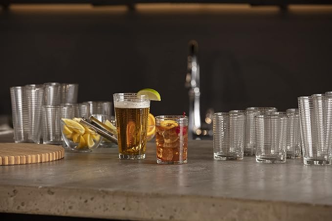Fortessa Basics Arcade Beverage Everyday Glass, 14.25 Ounce, Set of 12