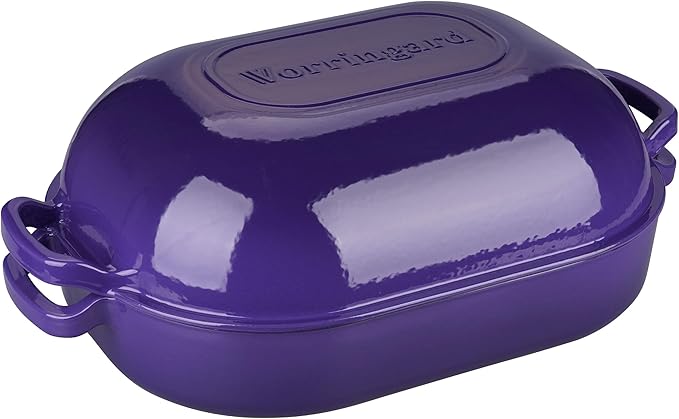 VORRINGARD Large Cast Iron Dutch Oven Dome Pot with Lid, Enameled Bread Oven, Bread Pan for Homemade Sourdough Bread Baking, 9QT, Purple