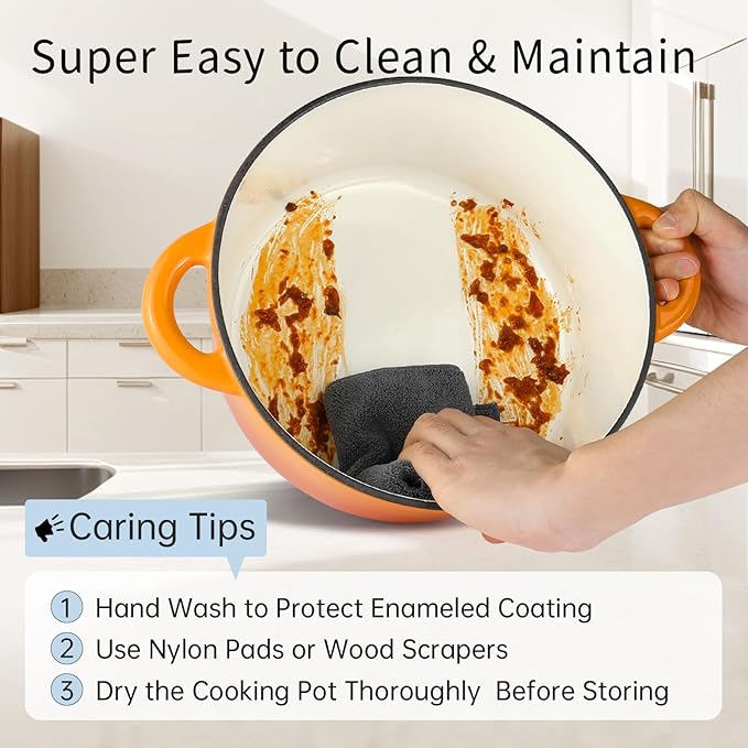 CookNexa 6 Quart Enameled Cast Iron Dutch Oven Pot with Lid, Oven Safe up to 500°F or on Stovetop, Non-stick Dutch Oven for Bread Baking, Cooking, Dual Handles Cookware, Orange