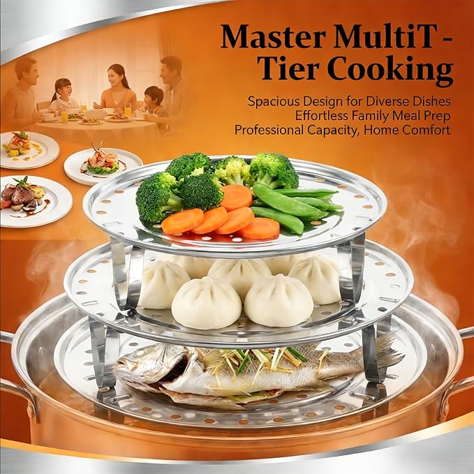Round Stainless Steel Steamer Rack, 7.6" 8.5" 9.33" Inch Steaming Rack, Removable Stands, for steamer, Stock Pot, Pressure Cooker, Cooking, baking bread, vegetable salad (3 Pcs)