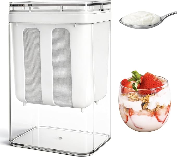 Yogurt Strainer, 1800Ml/1.9 Quarts Yogurt Separator Hung Curd Maker with Fine Mesh Bag & Lid, BPA Free Yogurt Maker for Whey Separation, Soybean Milk Fruit Juice Coffee Soup