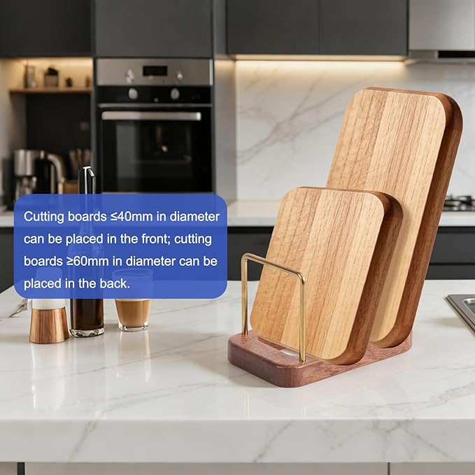Chopping Board Holder, Cutting Board Rack with Wooden Base Multi-Tiered Pot Lids Storage Rack Plates Organizer Cabinet Storage Divider Accessory for Kitchen Countertops